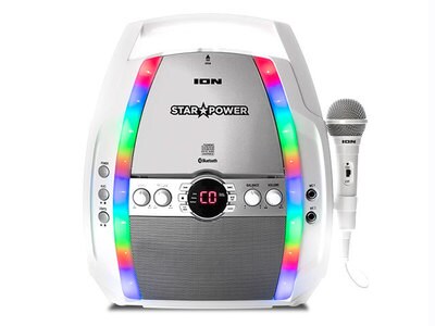 Système de karaoké Bluetooth® portatif avec lecteur CD Star Power d’ION Audio – blanc