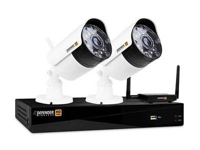 Système de sécurité HD, Wi-Fi, intérieur/extérieur, jour/nuit à 4 canaux avec enregistreur numérique à 1 To et 2 caméras à l’épreuve des intempéries WHD1T4B2 de Defender