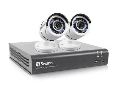 Système de sécurité à 4 canaux intérieur/extérieur, jour/nuit avec enregistreur numérique à 1 To et 2 caméras à l’épreuve des intempéries SWDVK-44575T2 de Swann