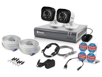 Système de sécurité à 4 canaux, intérieur/extérieur, jour/nuit avec enregistreur numérique de 500 Go et 2 caméras étanches SWDVK-416002 de Swann