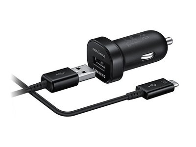 Chargeur USB avec port micro USB à charge rapide pour la voiture de Samsung - noir
