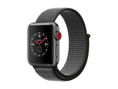 Apple Watch série 3 de 38 mm avec boîtier en aluminium gris cosmique et bracelet sport à rabat olive foncé (GPS et Cellulaire)