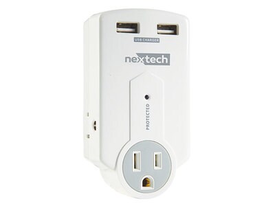 Nexxtech Mini Power Bar with Surge Protection & Dual USB Charger