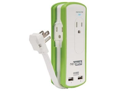 Nexxtech Portable Surge Protector with 2 AC outlets and 2 USB ports
