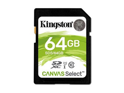 Carte mémoire SD classe 10 UHS-I Canvas Select de  64 Go de Kingston