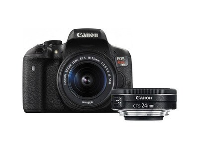 Appareil photo reflex numérique EOS Rebel T6i à 24,2 Mpx de Canon avec objectif EF-S 18-55 mm f3,5-5,6 IS STM et EF-S 24 mm f2,8 STM