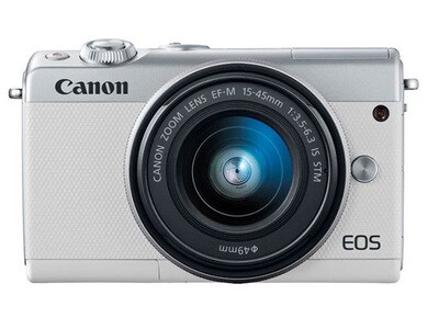 Appareil-photo numérique sans miroir à 24,2 Mpx EOS M100 de Canon avec objectif IS STM 15-45 mm f/3.5-6.3 - blanc