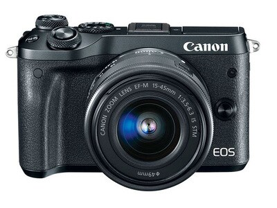 Remis à neuf - Appareil-photo sans miroir à 24,2 Mpx EOS M6 de Canon avec objectif EF-M 15-45 mm f/3.5-6.3 IS STM - noir