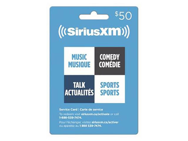 Carte-cadeau de 50 $ pour radio satellite SiriusXM