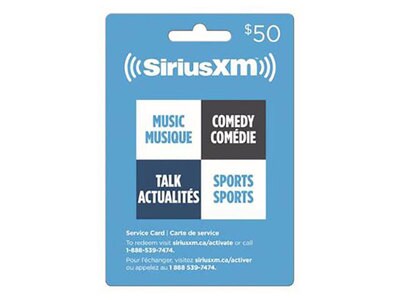 Carte-cadeau de 50 $ pour radio satellite SiriusXM