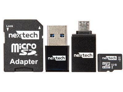 Nexxtech 32GB UHS-I Class 10 microSD Memory Card with 4-in-1 Kit