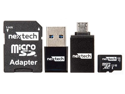 Nexxtech 128GB UHS-I Class 10 microSD Memory Card with 4-in-1 Kit