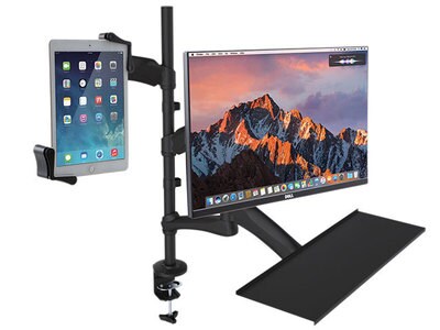 CTA 2-in-1 Adjustable Monitor and Tablet Mount Stand with Keyboard Tray