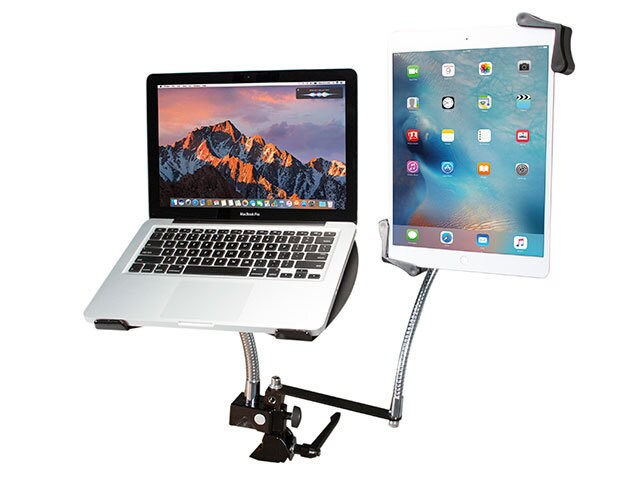 CTA Heavy-Duty Dual Gooseneck Clamp Stand with Laptop and Tablet Holders