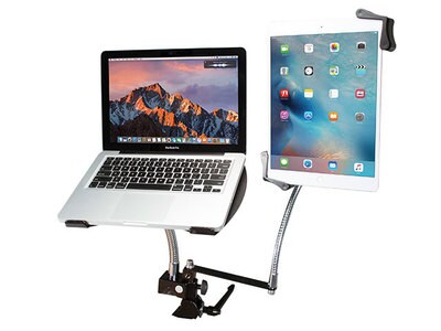 CTA Heavy-Duty Dual Gooseneck Clamp Stand with Laptop and Tablet Holders
