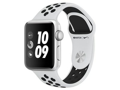 Apple Watch Series 3 Nike+ avec GPS, boîtier en aluminium argenté et bracelet sport Nike platine pur/noir de 38 mm
