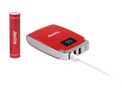 Chargeur portatif de 10 400 mAh et bloc-pile de 2 600 mAh de Justin - rouge