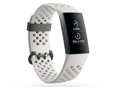 Suivi d'activité Fitbit® Charge 3 Special Edition - Bande en silicone blanc graphite