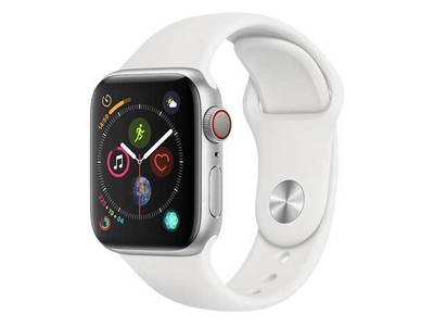 Apple® Watch série 4 de 40 mm avec boîtier en aluminium argenté avec bande sport blanche (GPS)