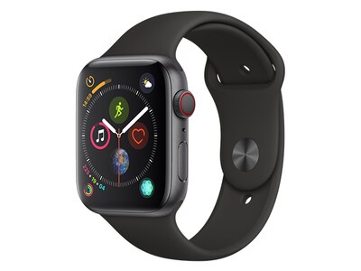Apple® Watch série 4 de 44 mm Boîtier gris cosmique en aluminium avec bracelet sport noir sport (GPS + cellulaire)