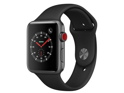 Apple® Watch série 3 de 42 mm avec boîtier en aluminium gris espace avec bande sport noire (GPS + cellulaire)