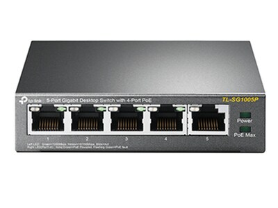 Commutateur de bureau TL-SG1005P à 5 ports Gigabit avec 4 ports d’alimentation électrique par réseau Ethernet (PoE)