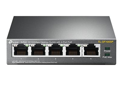 Commutateur de bureau TL-SF1005P à 5 ports 10/100 Mb/s avec 4 ports d’alimentation électrique par réseau Ethernet (PoE)