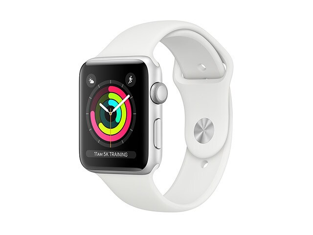 Apple® Watch série 3 de 38 mm avec boîtier en aluminium argenté avec bracelet sport blanc (GPS)