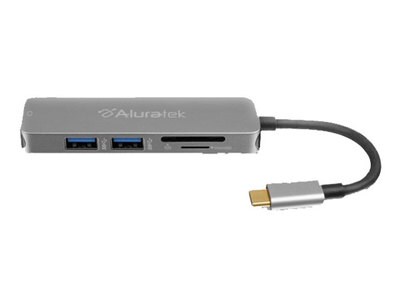 Aluratek USB Type-C Multimedia Hub and Card Reader with HDMI - Grey