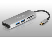 Concentrateur multimédia USB C avec lecteur de carte et technologie HDMI d’Aluratek - Gris