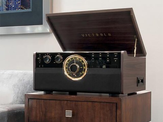 Victrola 6-in-1 Wood Bluetooth® Mid Century Record Player with 3-Speed Turntable