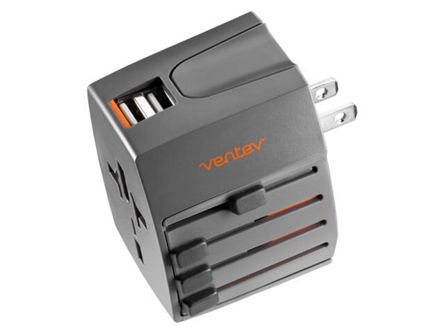 Ventev Global Wall Charging Hub with 2 USB Ports - Black