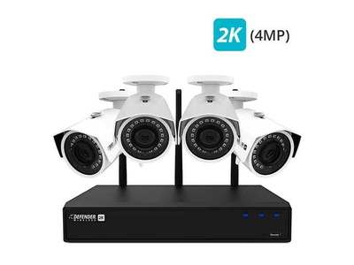 Defender W2K1T4B4 2K (4MP) Wireless 4 Channel 1TB NVR Security System with Remote Viewing and 4 Wide Angle Wi-Fi Cameras
