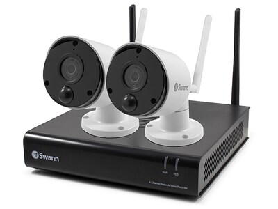 Système de sécurité Wi-Fi NVR 1To HD 1080p de Swann à 4 canaux avec 2 caméras de sécurité extérieures Wi-Fi à détection thermique
