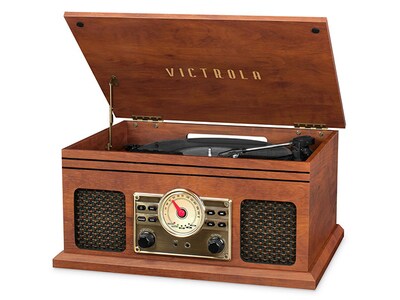 Victrola 4-in-1 Nostalgic Bluetooth® Record Player with 3-Speed Record Turntable and FM Radio - Mahogany