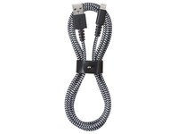 Câble tressé Lightning vers USB avec courroie en cuir de 2,4 m (8 pi) de VITAL - Noir et Blanc