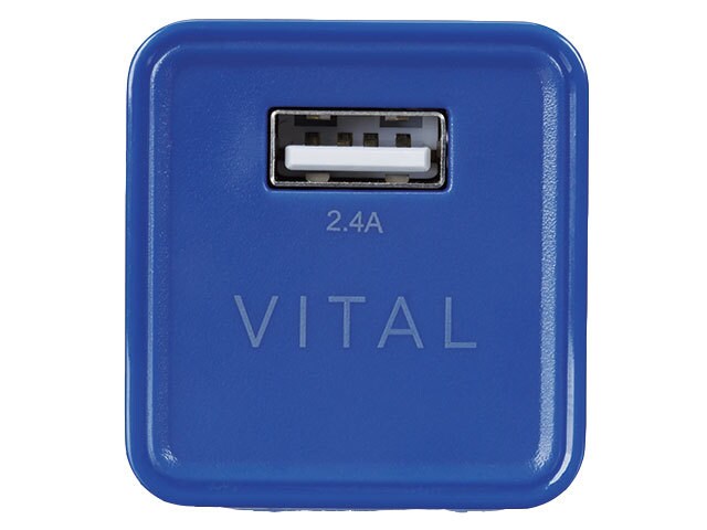VITAL 2.4A USB Wall Charger with Folding Power Prongs - Blue