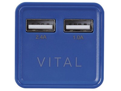 VITAL 3.4A Dual USB Wall Charger with Folding Power Prongs - Blue