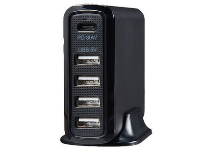 Station de recharge à 60 W avec 4 ports USB et 1 port USB-C PD de VITAL - noir