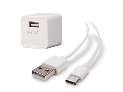 VITAL 2.4A USB Wall Charger with USB Type-C™ Charge Cable - White