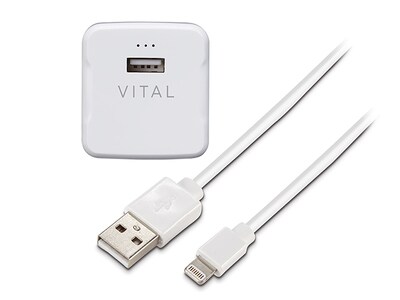 VITAL 2.4A USB Wall Charger with Lightning Charge Cable - White