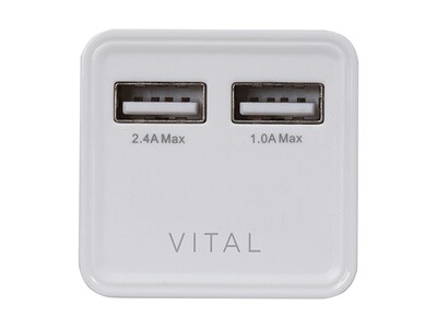 VITAL 3.4A Dual USB Wall Charger with Folding Power Prongs - White
