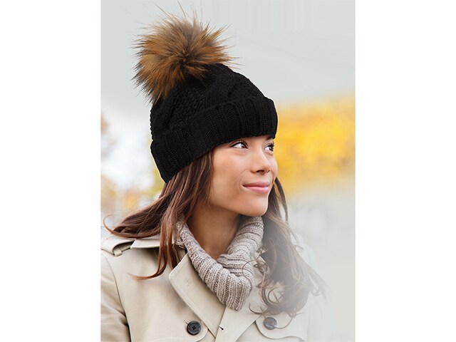 Wireless Bluetooth® Faux Fur Pompom Hat - Black