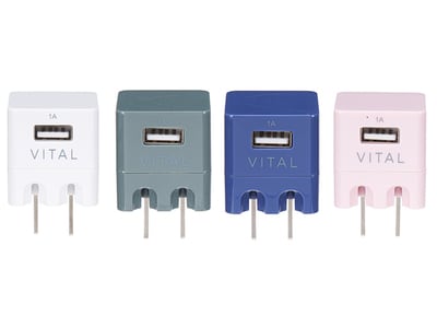 VITAL 1A Wall Charger - White, Army Green, Blue & Blush Pink - Assorted Colours - One Per Purchase