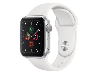Apple Watch série 5 de 40mm avec boîtier en aluminium argent et bracelet sport blanc (GPS)