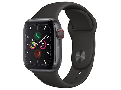 Apple Watch série 5 de 44 mm boîtier en aluminium gris cosmique et bracelet sport noir (GPS + cellulaire)