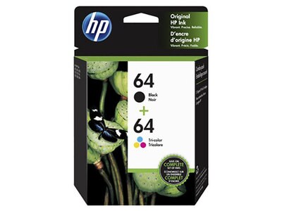 Cartouches d’encre d’origine 64 de HP - paquet de 2 - noir et trois couleurs (X4D92AN)