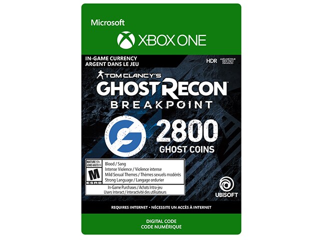 Ghost Recon Breakpoint: 2400 (+400 bonus) Ghost Coins (Code Electronique) pour Xbox One