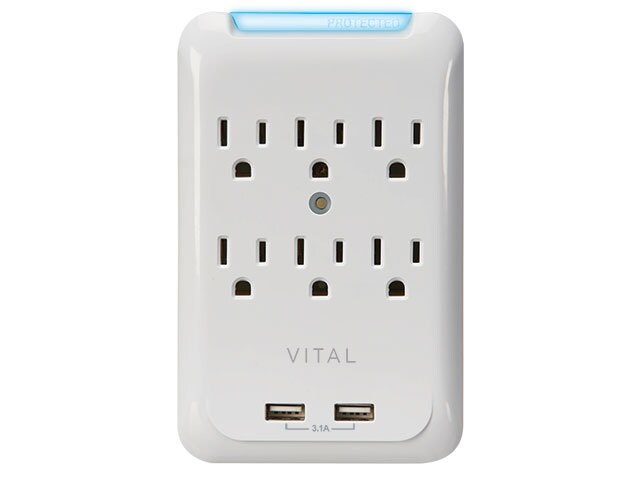 VITAL 6-Outlet Surge Protecting Wall Mount with USB Charger