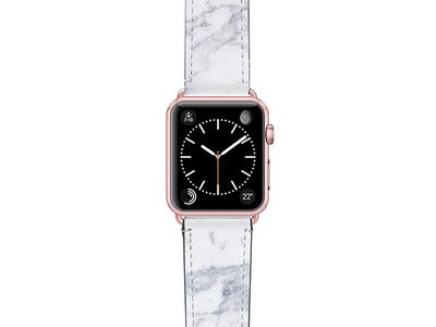 Bracelet en cuir Saffiano Marbre blanc de Casetify pour montre Apple Watch de 42/44 mm